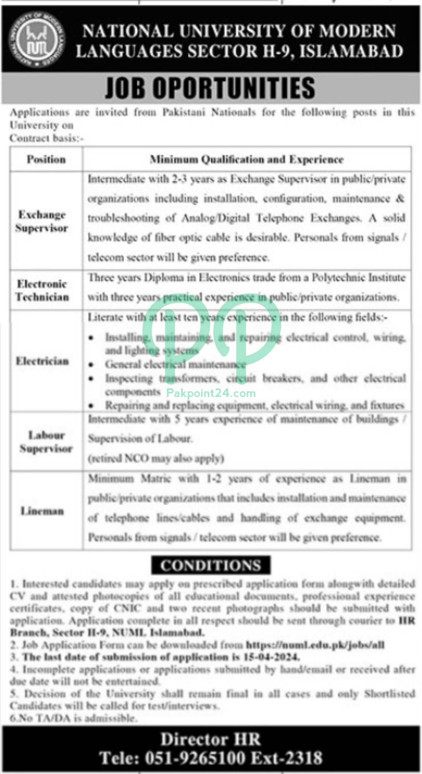 Latest NUML University Islamabad Jobs 2024
PAKPOINT24