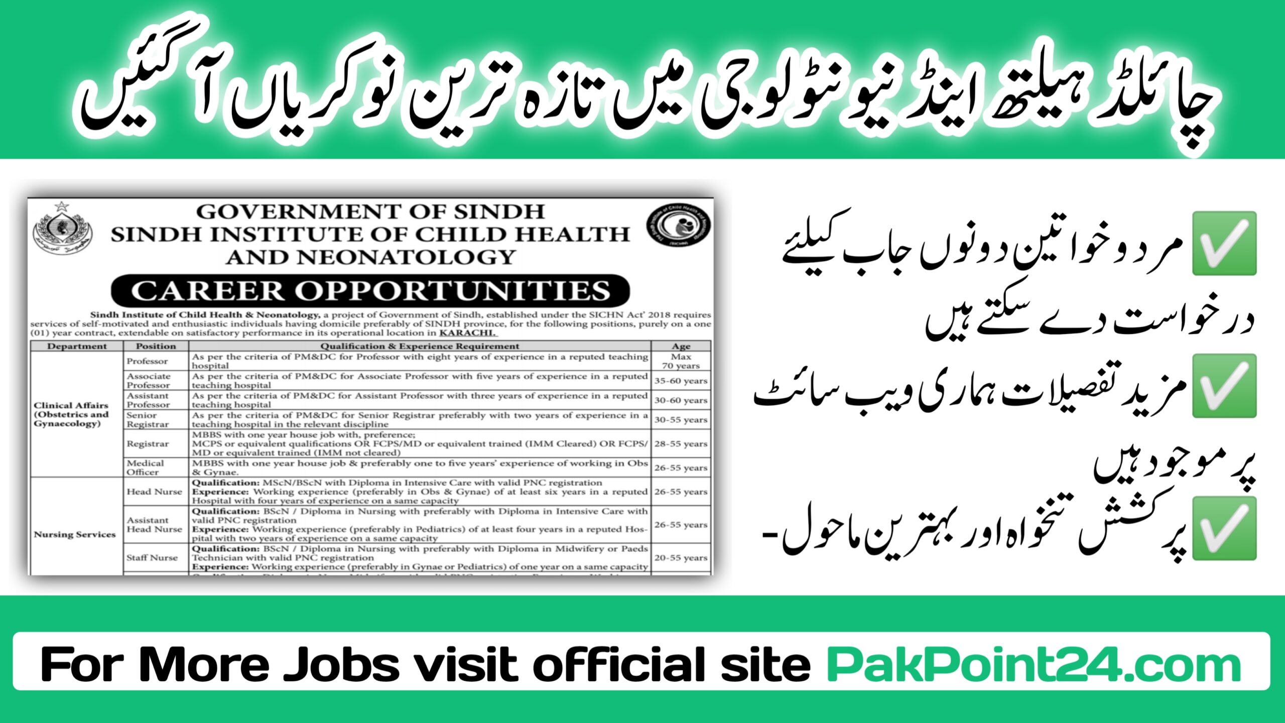 Latest Sindh institute of Child Health and Neonatology jobs 2024