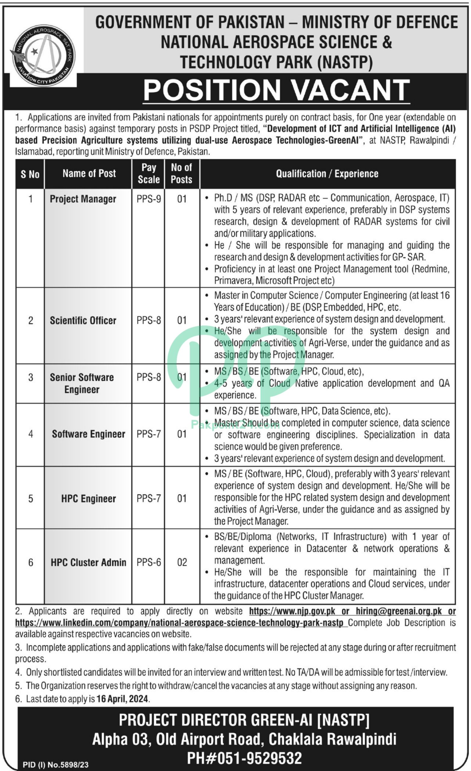 National Aerospace Science and Technology Park NASTP Jobs 2024 NASTP National Aerospace Science Islamabad Jobs 2024 PAK POINT 24