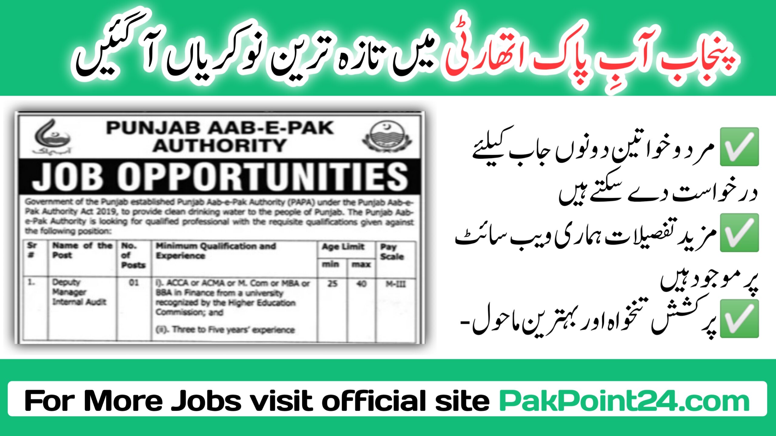 Punjab Aab e Pak Authority Jobs 2024 Online Apply Punjab Aab E Pak Authority PAPA Lahore Jobs 2024