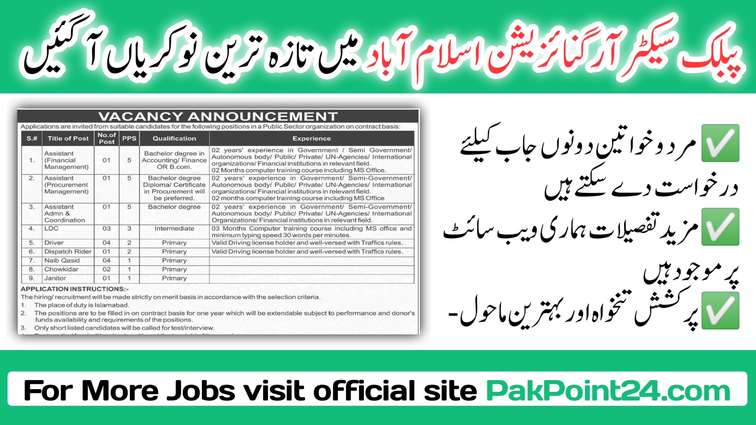 Latest Job at Public Sector Organization in Islamabad 2024