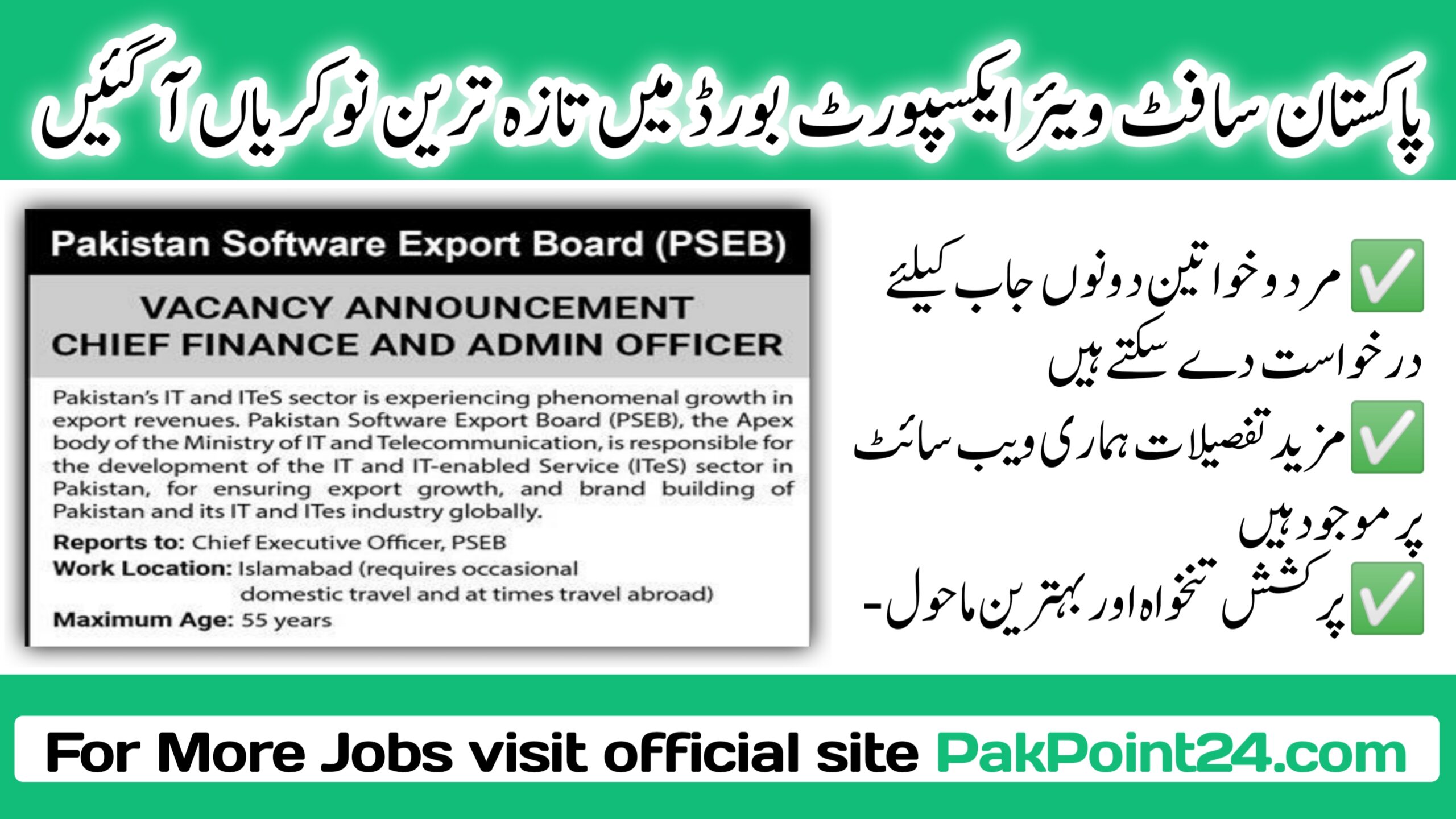 Latest Pakistan Software Export Board PSEB Jobs 2024