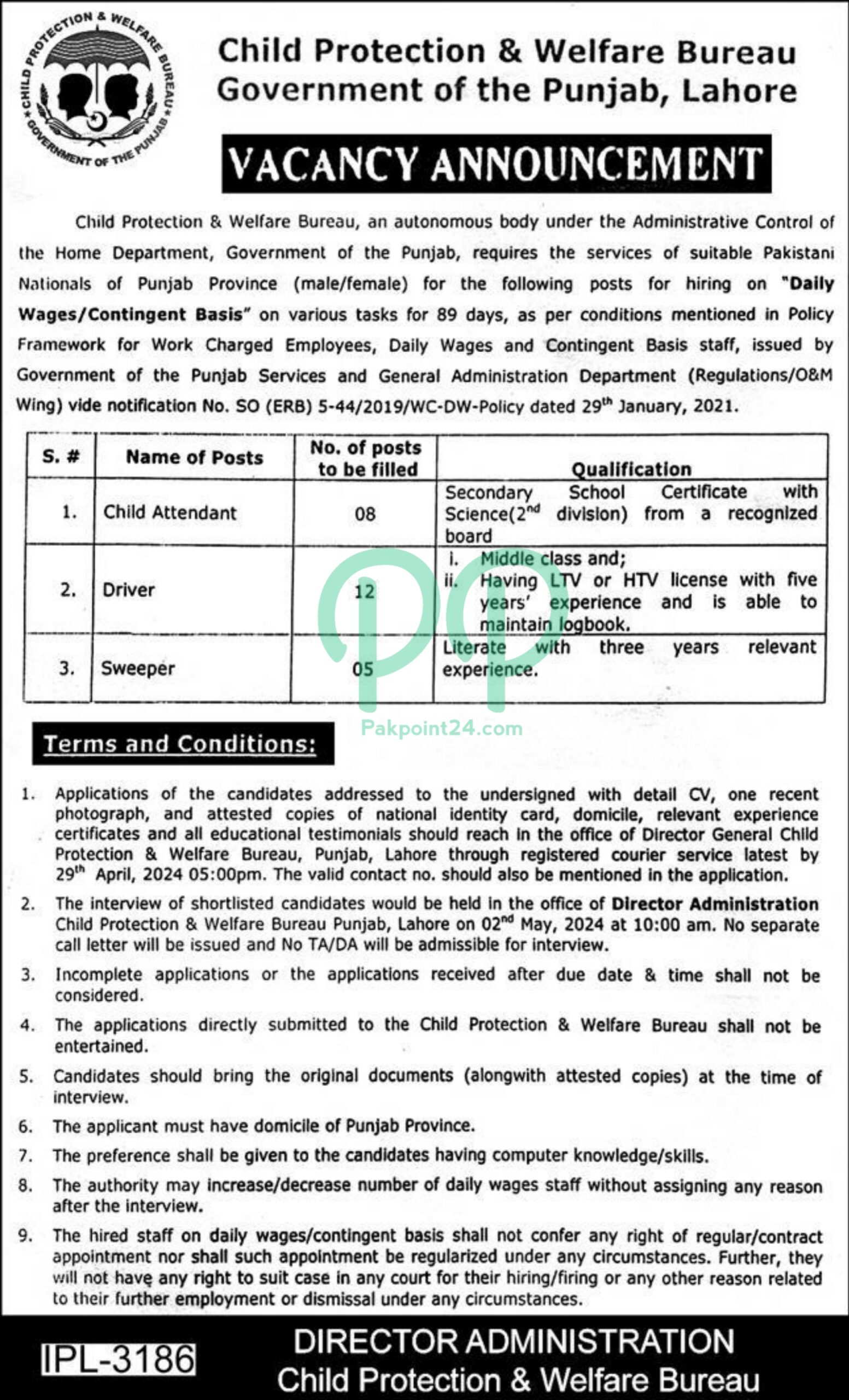 Latest Child Protection and Welfare Bureau Lahore Jobs 2024