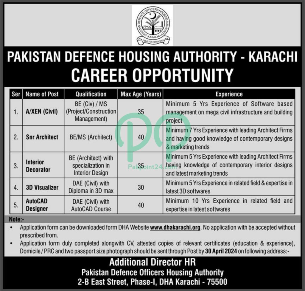 Latest Pakistan Defence Officers Housing Authority Karachi Jobs 2024
DHA Karachi jobs 2024